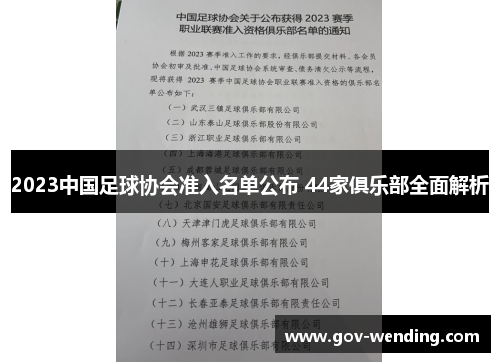 2023中国足球协会准入名单公布 44家俱乐部全面解析