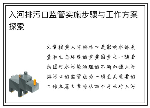 入河排污口监管实施步骤与工作方案探索